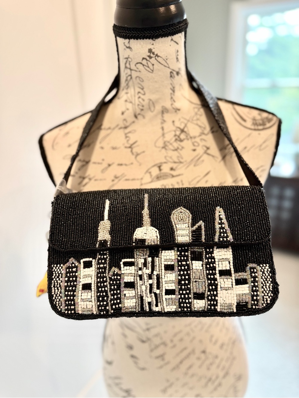 From India to You New York Black Beaded Skyline Shoulder Bag